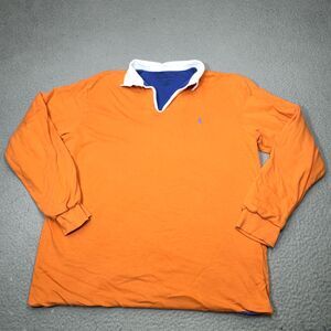Polo Ralph Lauren Sweatshirt Men Large Blue Orange Reversible Rugby Collar‎ Pony